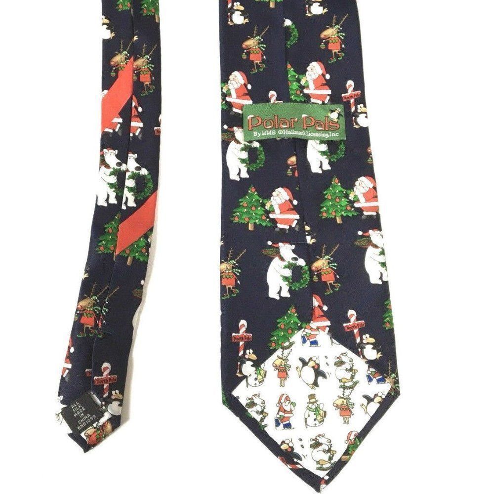 Christmas Tie Santa Tree Polar Bears North Pole - Picture 2 of 4